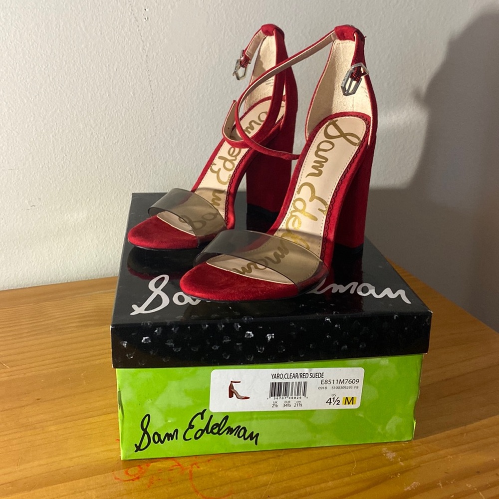 Sam Edelman Yaro, Clear/Red Suede ****SIZE 4.5*****